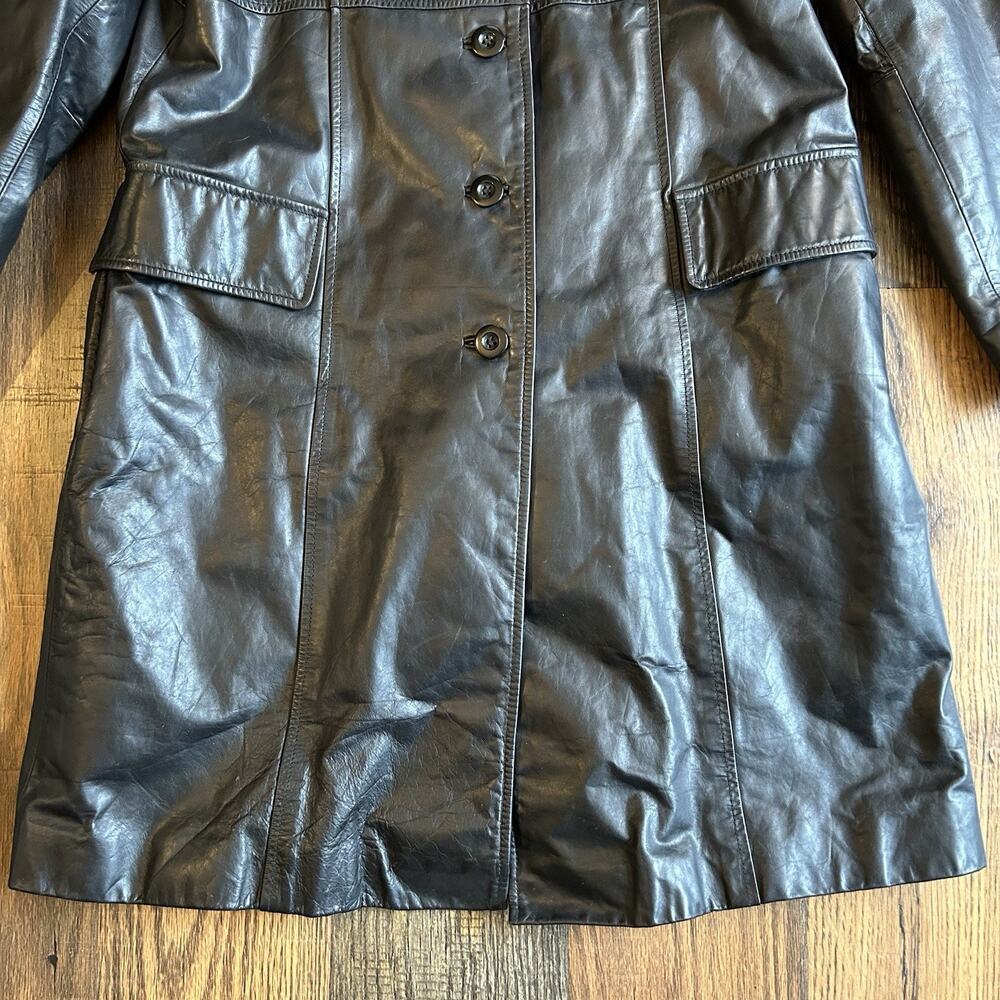 Wilsons Pelle Studio Women’s Size L Long Black Leather Coat 90s Matrix Mob Wife - Picture 7 of 11